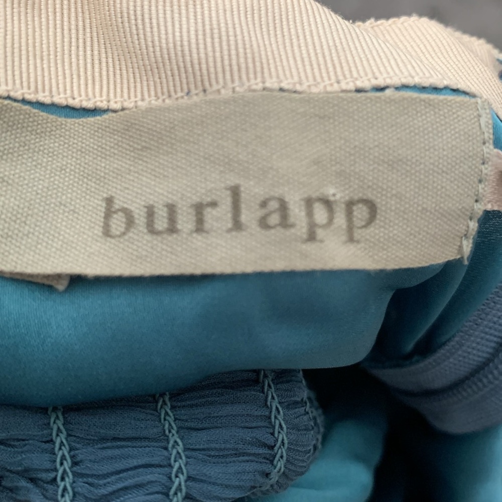 Burlapp Anthropologie Turquoise Cream Trim Silk Mini Dress - Picture 10 of 11